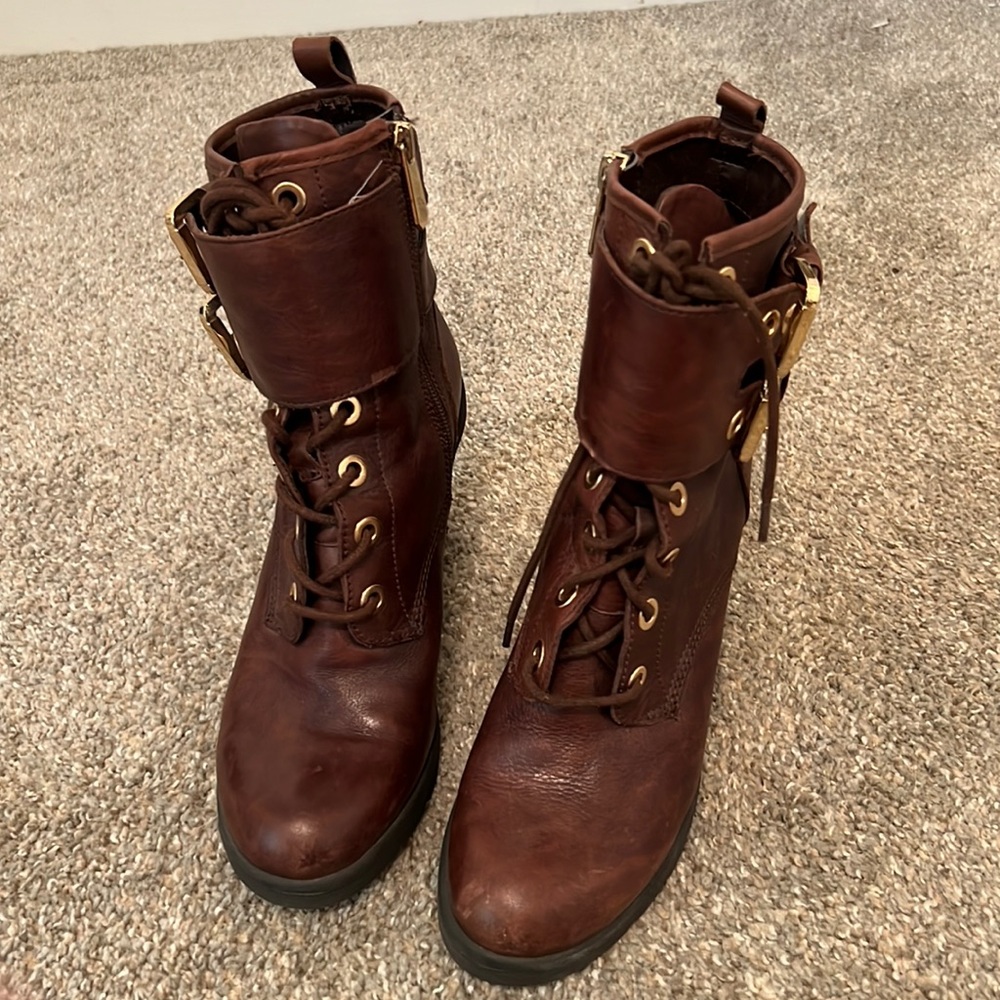 Worn once brown leather shoes